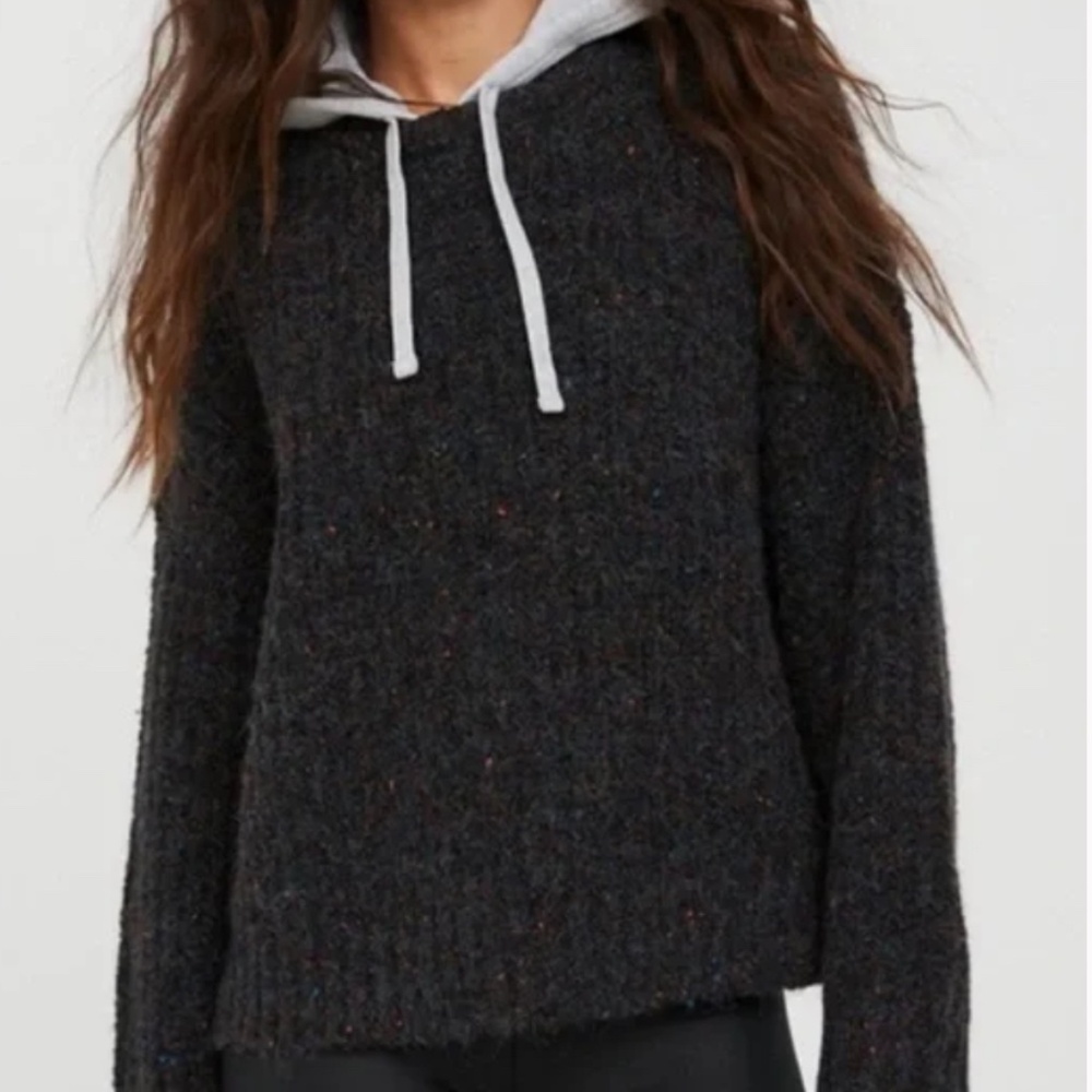 AERIE Offline Ribbed Knit Sweater Hoodie Charcoal Heather Gray S  Multicolor NWT - Picture 4 of 11